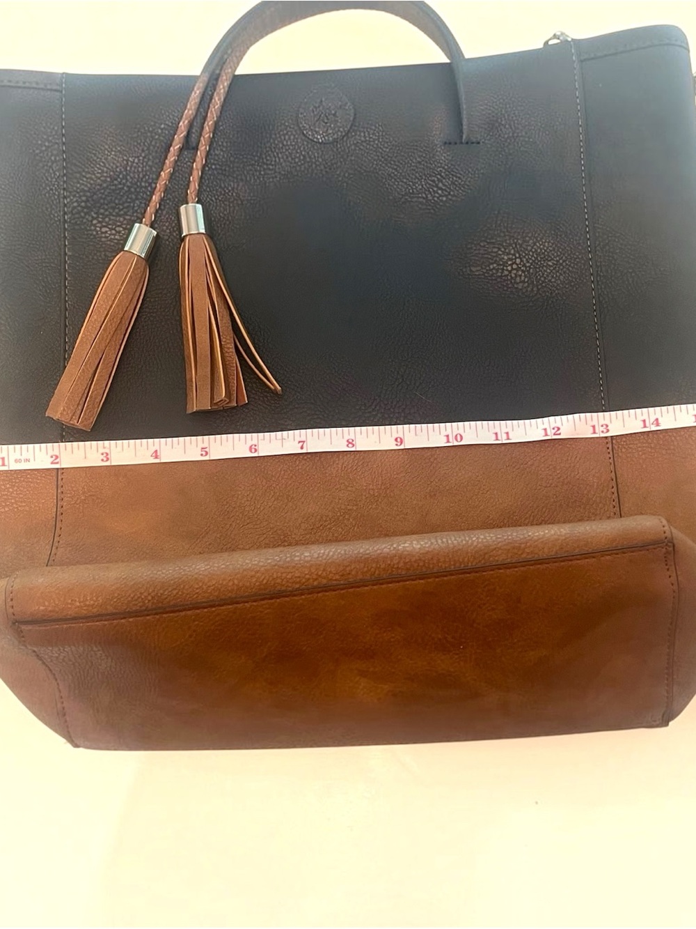 Black Tote Bag with Brown Tassels - Classic Women's Tote